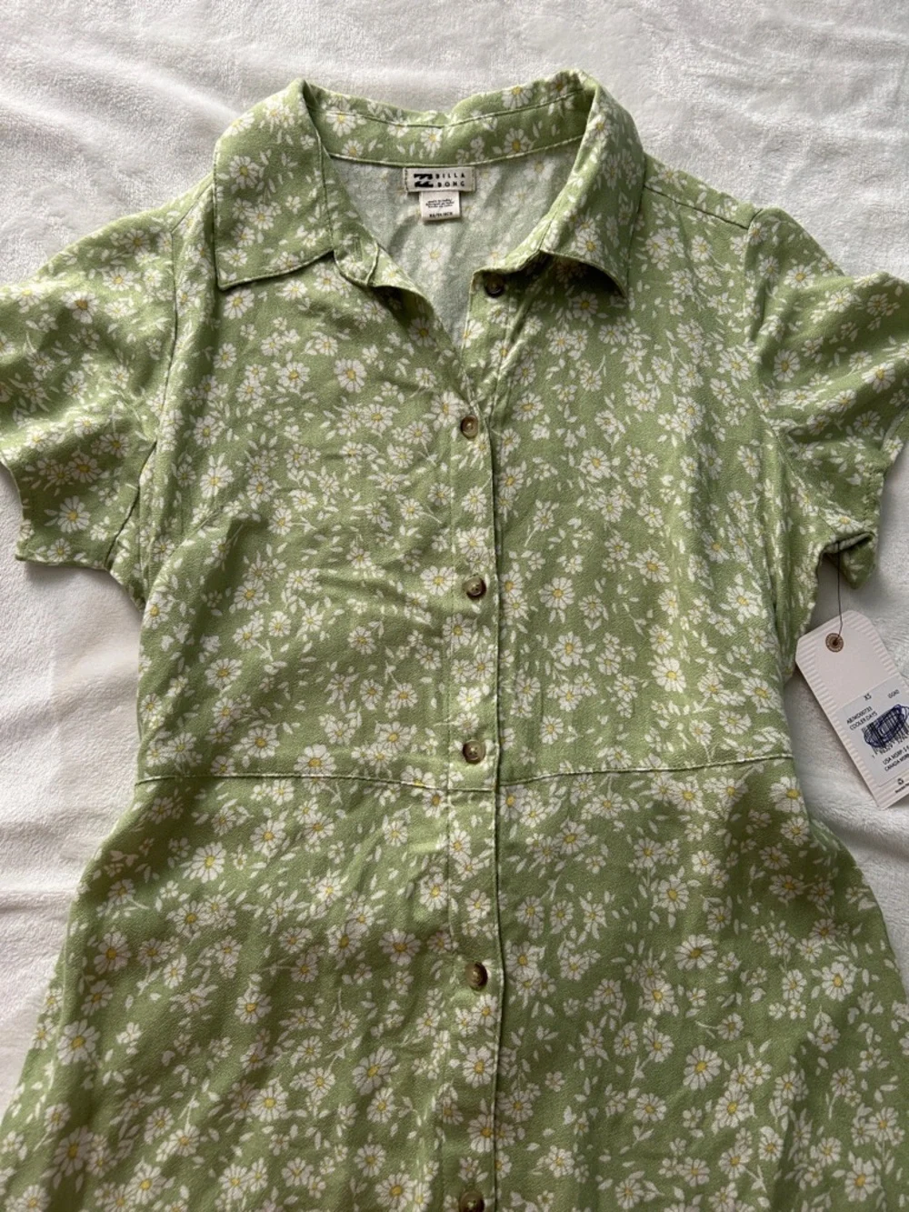 Billabong Green Floral Button-Front Midi Dress - Picture 5 of 10